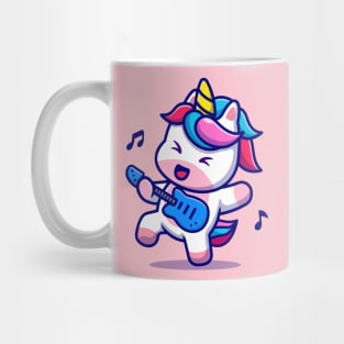 Cute Unicorn Playing Guitar Cartoon Mug